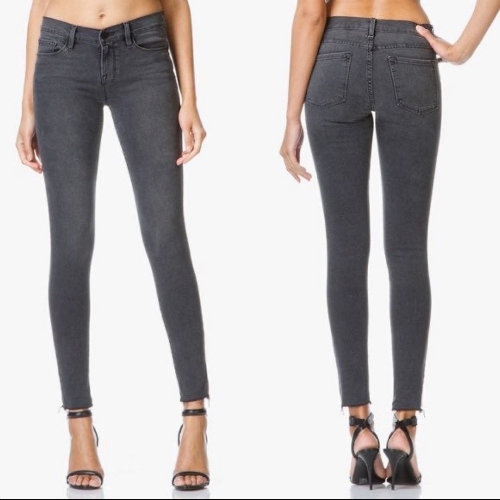 Frame Denim Le Skinny De Jeanne Muddywaters Gray Raw Hem Jeans EUC Size 25